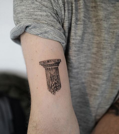 Greek Pillar Tattoo Design, Greek Pilar Tattoo, Greek Columns Tattoo, Pillar Tattoo Design, Greek Temple Tattoo, Greek Pillar Tattoo, Greek Architecture Tattoo, Greek Column Tattoo, Pillar Tattoo