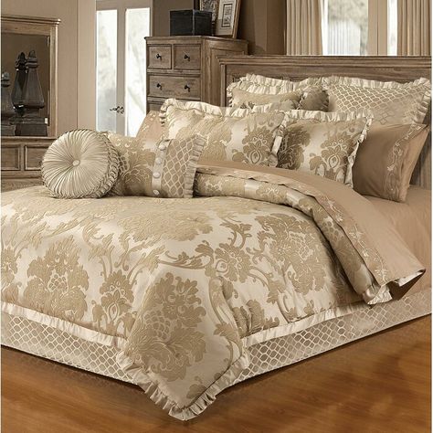 Luxury Comforter Sets, Michael Amini, Gold Bed, King Comforter Sets, Bed Skirt, Euro Shams, Queen Comforter, King Comforter, Modern Accents