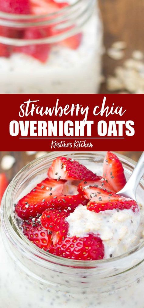 Strawberry Overnight Oats Recipe, Recipe With Chia Seeds, Overnight Oats Healthy Clean Eating, Oats Strawberry, Low Calorie Overnight Oats, Overnight Oats Recipe Breakfast, Make Ahead Oatmeal, Oats With Yogurt, Chia Overnight