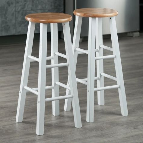 Andover Mills™ Chason 2 Piece 29" Bar Stools & Reviews | Wayfair Transitional Bar, Wood Element, Home Bar Setup, Bar Stool Seats, White Bar Stools, Stool Wood, Designer Bar Stools, Backless Stools, High Stool