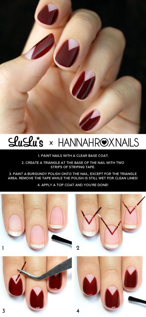 Our Burgundy Chevron Half Moon mani has taken us over the moon and back again! Follow our tutorial on the blog to recreate the look! Chevron Nail Art, Half Moon Nails, Chevron Nails, Moon Nails, Easy Nails, Burgundy Nails, Super Nails, Fall Nail Art, Rocker Chic