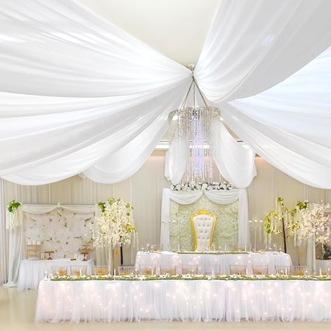 PRICES MAY VARY. 🥧【2 Panels White Ceiling Fabric】Pack of 2 panels white wedding drape curtain(without hanging pieces), each wedding extra long curtain measures 5 feet(60inch)wide x15 feet(180inch) long.The sufficient quantity can meet your demands for decorating your weddings, parties, receptions, and these white ceiling drapes for weddings will create a delicate and aesthetic sense to your wedding ceiling decoration and light up every banquet. 🥧【Easy Hanging Draping Fabric】There is a 4 inches Ceiling Decorations For Party, Drapes For Wedding, Ceiling Fabric, Wedding Ceiling Decorations, Ceiling Drapery, Ceiling Drapes, Wedding Arch Draping, Arch Draping, White Wedding Arch