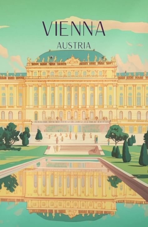 Vienna Postcard, British Vs American Words, Simple Poster Design, Vienna Travel, Europe City, Retro Travel Poster, Pretty Images, Travel Brochure, Travel Illustration