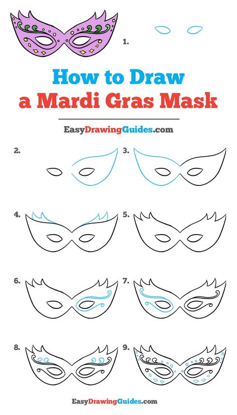 Learn How to Draw a Mardi Gras Mask: Easy Step-by-Step Drawing Tutorial for Kids and Beginners. #MardiGras #Mask #DrawingTutorial #EasyDrawing See the full tutorial at https://easydrawingguides.com/how-to-draw-a-mardi-gras-mask/. Masquerade Mask Drawing Easy, Mardi Gras Drawing Easy, Mardi Gras Mask Drawing, Carnival Drawing Easy, Mardi Gras Doodles, How To Draw Mask, How To Draw A Mask, Carnival Mask Drawing, Mardi Gras Drawing