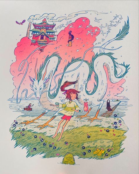 “Once you meet someone you never really forget them. It just takes a little while for your memories to return.” I’m so excited to share my new Spirited Away print, available now in my shop! This was made for my July 1st patrons, part of my blind-box style Riso Print Subscription and should be arriving to those patrons soon! My Patreon is cheaper than my online shop because it’s a blind box! I always share the prints in my shop and at conventions after I made them for Patreon, but through m... Witchy Illustration, Jet Set Radio, Book Artwork, Riso Print, Risograph Print, Event Exhibition, Sleepy Cat, Drawing Inspo, Art Style Inspiration