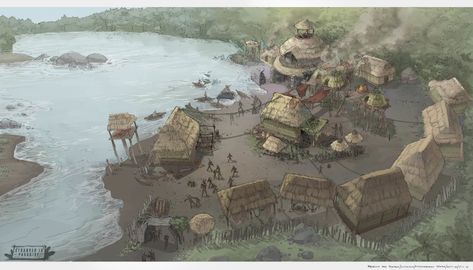 ArtStation - Jungle Village, Michelle van Rooyen Village Concept Art, Zombie Survival Vehicle, Jungle Village, Ecuador Photography, Village Map, Futuristic Motorcycle, Animal Projects, Landscape Scenery, Fantasy Rpg