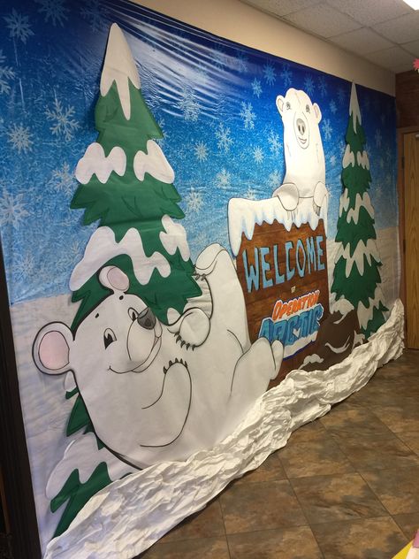 Winter Wonderland Door Decorating Ideas, Polar Bear Decor, Winter Wonderland School Hallway, Arctic Decorations, School Book Fair, Door Decorations Classroom Christmas, Christmas Bulletin Boards, Ward Christmas Party, Fair Theme