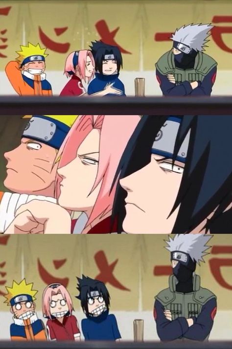 Team 7 trying to see what's under Kakashi's mask. Naruto And His Friends, Naruto Mignon, Photo Naruto, Naruto Gaiden, Naruto Team 7, Naruto Family, Naruto Teams, Manga Naruto, Sasuke Sakura