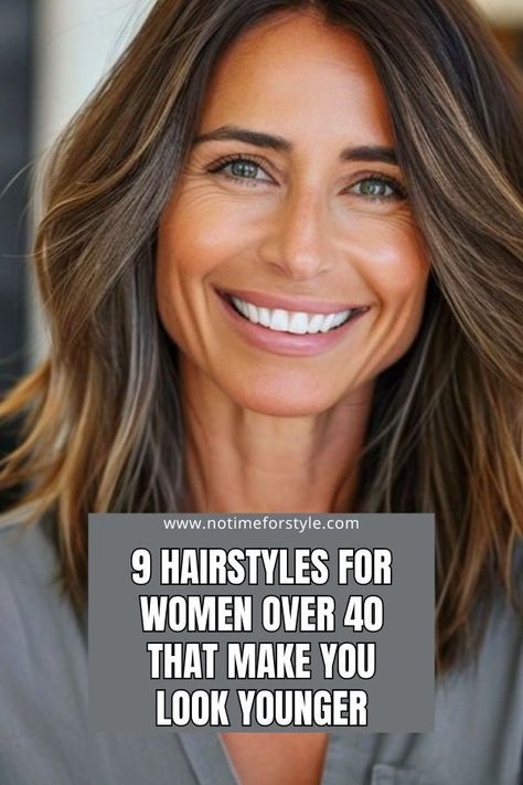 Elevate your style with these 9 rejuvenating hairstyles for women over 50! From elegant updos to trendy bobs, these looks will give you a fresh and youthful vibe. #HairstylesOver50 #AgelessBeauty #YouthfulLooks #HairInspiration #BeautyTips #FashionOver50 #HairGoals #RejuvenateYourLook #ConfidenceBoost #TimelessElegance Medium Long Hairstyles For Women Over 40, Hair Styles 40's For Women Medium, Over Forty Hairstyles, 50 Something Hairstyles, Hair For Women Over 40 Medium, Brunette Hair For Women In Their 40s, Hair Color Ideas For Brunettes 40 Year Old, Long Hair 40's Over 40, Hairstyle 30s For Women