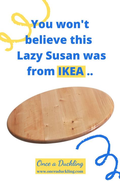 Poor old lazy Susan - it's not the best reputation to have, is it?  Turns out this Lazy Susan (or Lazy Snudda) from Ikea was just perfect for this makeover idea.  It cost me only £3 from Facebook Marketplace and with some very basic DIY skills it had a complete make-over. Talk about budget transformation! #lazy susan #ikea Table Top Lazy Susan Ideas, Wooden Lazy Susan Ideas, Lazy Susans Ideas, Lazy Susan Upcycle, Lazy Susan Hacks, Lazy Susan Makeover, Ikea Lazy Susan, Diy Lazy Susan Turntable, Lazy Susan Decor