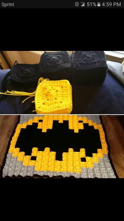 Crochet Batman Blanket, Crochet For Children, Batman Blanket, Crochet Batman, Crochet Graphgan, Crochet Graphs, Crochet Rugs, Batman Stuff, The Whoot