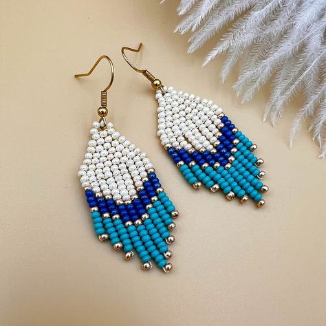 Boho fringe earrings Short earrings Ivory turquoise blue seed bead earrings Beaded earrings Dangle earrings Bedwork Gift for Women Handmade Short Earrings, Ivory Earrings, Boho Fringe, Earrings Beaded, Bleu Turquoise, White Jewelry, Seed Bead Earrings, Handmade Boho, Fringe Earrings