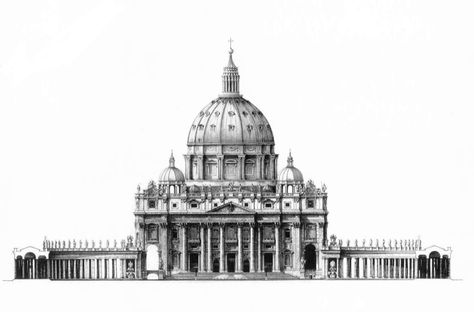 St Peter's Basilica Sketch, Basilica Architecture, St Peters Cathedral, Rome Architecture, Europe Architecture, Architectural Orders, Rome Art, St Peters Basilica, St Peters