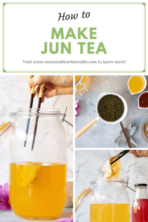 Jun Tea, Jun Kombucha, Probiotic Food, Ginger Bug, Healthy Soda, Homemade Kombucha, Green Tea And Honey, Fermented Tea, Infused Water Recipes