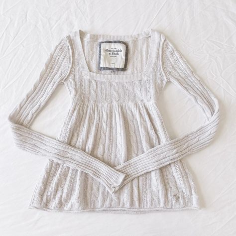 Rare y2k Abercrombie and fitch cable knit white... - Depop Abercrombie And Fitch 2000s, Abercrombie And Fitch Outfits, Knitted Y2k, Gilmore Style, Abercrombie And Fitch Outfit, Feminine Fits, Cutesy Clothes, Rory Gilmore Style, Babydoll Sweater