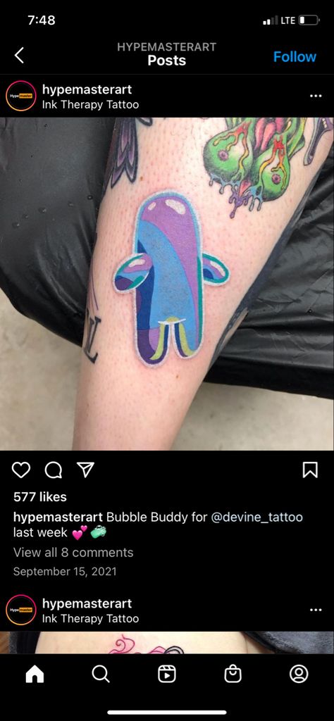 Bubble Buddy Tattoo, Funny Sister Tattoos For 2, Nostalgia Tattoo Ideas, Plumbob Tattoo, Bubble Tattoo, Spongebob Tattoo, Bubble Buddy, Tat Inspiration, Squid Tattoo