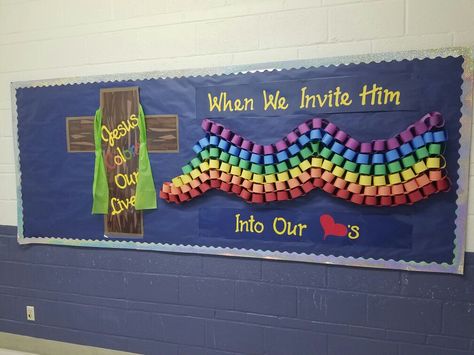 "Jesus Colors Our Lives" Bulletin Board Catholic Schools Week, Room Mom, Catholic School, Bulletin Board Display, Bulletin Boards, Jesus, Color