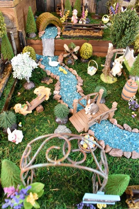 DIY Miniature Peter Rabbit Easter Village - Enchanting Woodland Scene Large Fairy Garden Ideas, Peter Rabbit Easter, Large Fairy Garden, Easter Village, Fairytale Garden, Easter Fairy, Fairy Garden Ideas, Fairy House Crafts, Fairy Village