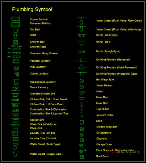 9.Plumbing Symbol Cad Blocks free download Plumbing Symbols, Floor Outlet, Plumbing Materials, Cad Blocks Free, Bathroom Construction, Water Plumbing, Hot Water Tank, Water Closet, Plumbing Drawing