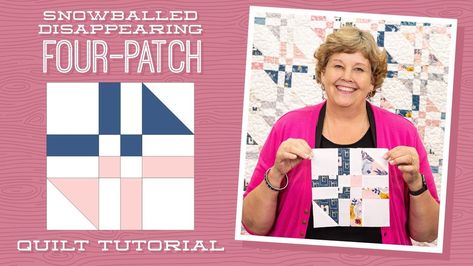 Make a "Snowballed Disappearing Four Patch" Quilt with Jenny! Disappearing Four Patch Quilt, Disappearing 4 Patch, Disappearing Four Patch, Missouri Quilt Tutorials, Missouri Quilt Company, Missouri Star Quilt Company Tutorials, Missouri Star Quilt Tutorials, Quilt Videos, Disappearing Nine Patch