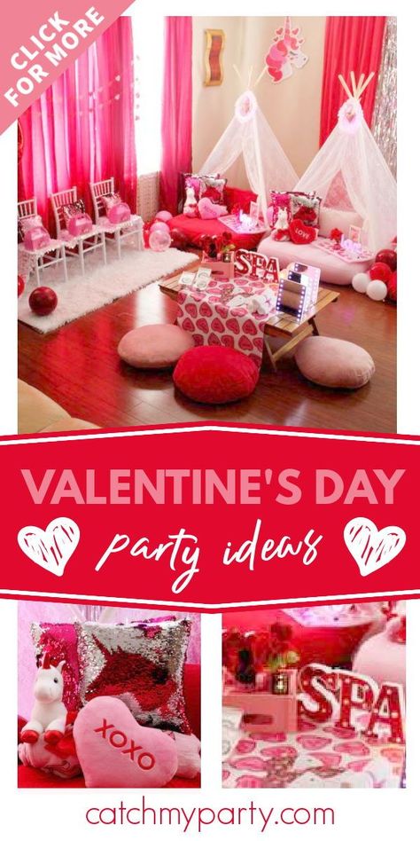 Valentines Day Sleepover, Spa Sleepover, Spa Sleepover Party, Vday Party, Valentine Day Table Decorations, Girls Sleepover Party, Day Party Ideas, Glamping Party, Teepee Party