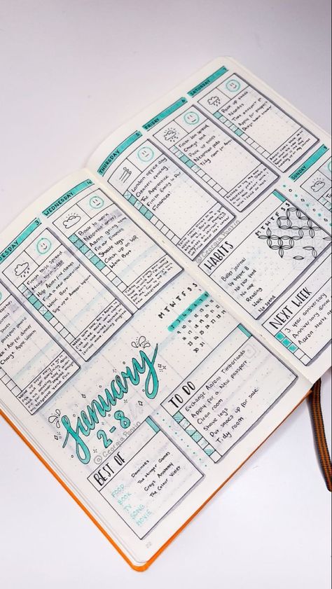 2024 Journal Layout, To Do List Journal Layout, Daily To Do List Journal Ideas, Bujo Index Page Layout, Daily Planner Journal Layout, Journal To Do List Layout, Easy Bujo Spreads, Aesthetic Bujo Spreads, January Bujo Weekly Spread