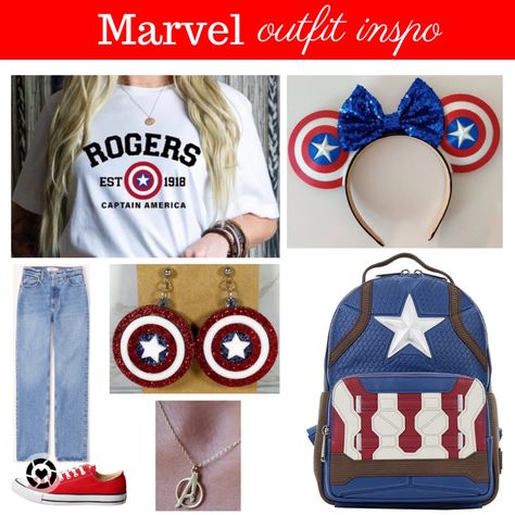 Avengers Disney Outfit, Marvel Disneyland Outfit, Captain America Outfit Ideas, Captain Marvel Outfit Ideas, Marvel Disneybound, Captain America Disneybound, Captain America Outfit, Girl Captain, Disneyworld Outfit