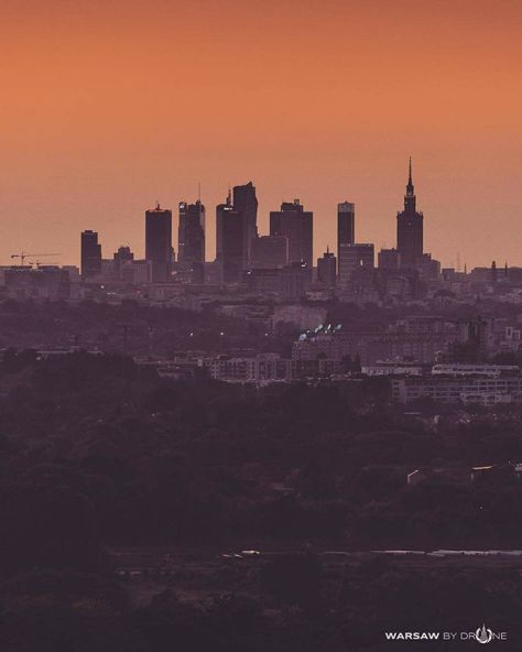 Warsaw skyline at dusk Warsaw Skyline, Polish Architecture, Warsaw Poland, Warsaw, Natural Wonders, Monument Valley, New York Skyline, Poland, Fun Facts