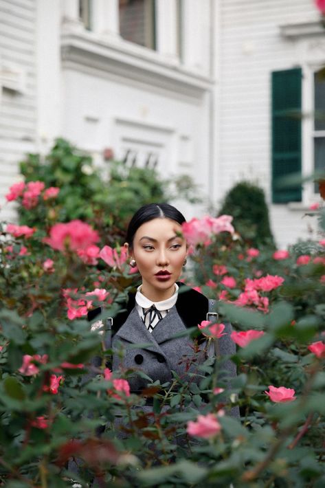 jessica wang wears gray gucci suit in a flower garden and shares how to set goals and achieve them // Jessica Wang - Notjessfashion.com Jessica Wang, Being Consistent, Gucci Suit, How To Set Goals, Succession Planning, Crystal Belt, Good Motivation, Clean Makeup, Set Goals