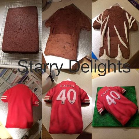 Football shirt cake tutorial, how to - CakesDecor Football Shirt Cake, Shirt Cake, Sport Cakes, Football Cake, Sculpted Cakes, Party Platters, Cakes For Men, Cupcake Cake, Novelty Cakes