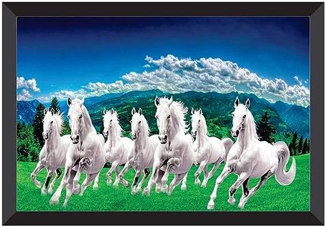 7 Horses Running Painting Vastu Hd, 7 Horses Running Painting, Mahalakshmi Goddesses Hd Wallpaper, 7 Horses Running Painting Vastu Wallpaper, Horse Age, Horse Background, All Body Workout, Pooja Room Design, Horse Wallpaper