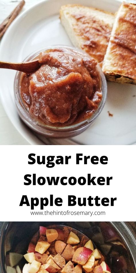 THE BEST DELICIOUS APPLE BUTTER that is sugar free! It is also gluten free, dairy free, and vegan! All you need are apples, apple cider vinegar, and some spices! #applebutter #crockpotrecipe #sugarfree #dairyfree #glutenfree #veganrecipe #crockpotapplebutter #slowcookerapplebutter Sugar Free Apple Butter, Apple Butter Recipe No Sugar, Sugar Free Apple Butter Recipe, Apple Butter Uses, Recipe Using Apples, Apple Butter Crock Pot, Slow Cooker Apple Butter, Apple Butter Recipe, Homemade Apple Butter