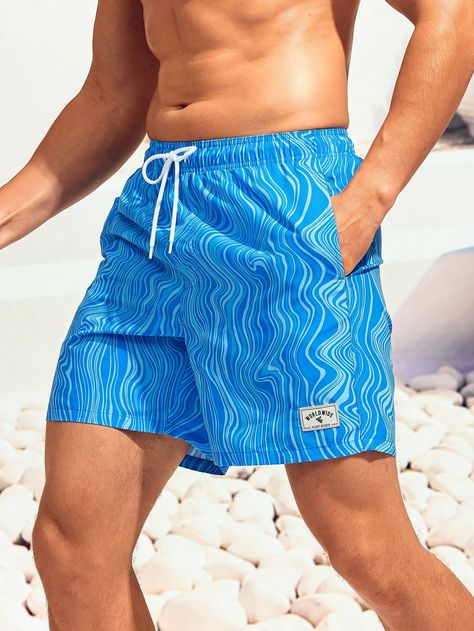 Blue Boho Collar  Fabric All Over Print Bottoms Embellished Non-Stretch  Men Clothing Blue Swim Trunks For Summer Streetwear, Spring Printed Blue Swim Trunks, Casual Blue Swim Trunks - Cheap, Mr Price Clothing, Greece Fits, Blue Swim Trunks With Built-in Shorts, Casual Blue 4-way Stretch Swim Trunks, Paisley Shorts, Drawstring Waist Shorts