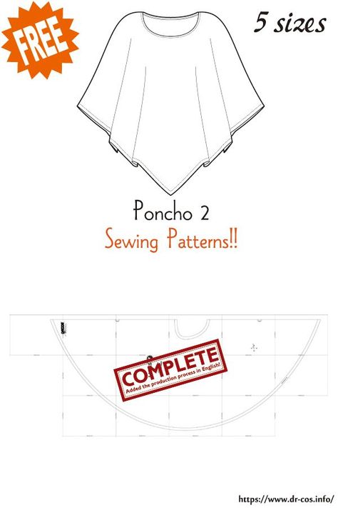 No Sew Cape, Poncho Pattern Sewing, Mens Poncho, Japanese Sewing Patterns, Free Sewing Patterns, Japanese Sewing, Ladies Poncho, Poncho Pattern, Japanese Patterns