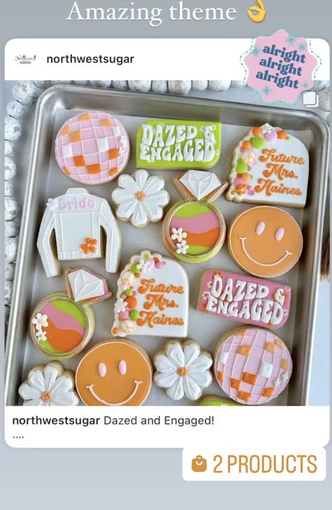 Dazed And Engaged Cookies, Bach Cookies, Bachelorette Food, Disco Ideas, Engagement Party Diy, Bachelorette Cookies, Engagement Cookies, Decorative Cookies, Cowgirl Bachelorette