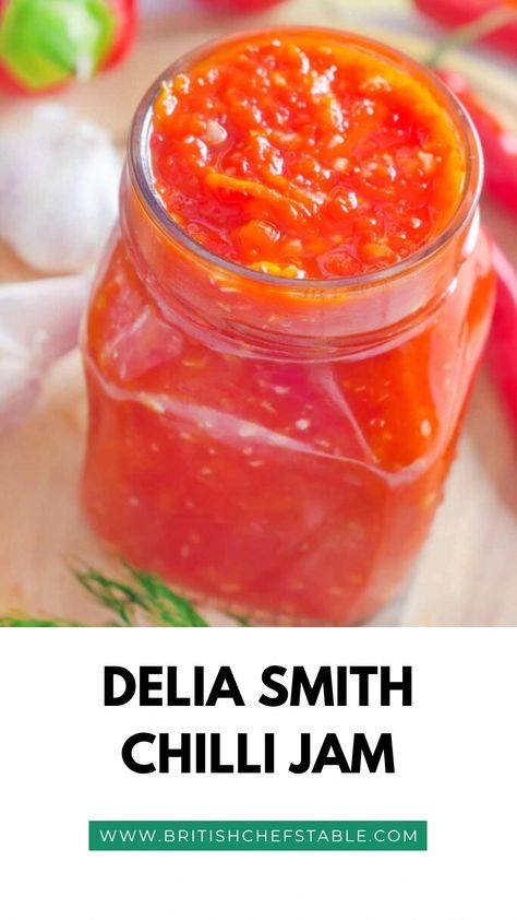 Spice up your dishes with Delia Smith’s Chilli Jam! This homemade condiment bursts with fiery flavor and a hint of sweetness. With red bell peppers, red chilies, ginger, and a secret ingredient, this easy-to-make recipe will elevate your culinary creations to new heights. #CondimentsforGrilling Sweet Chilli Jam Recipe, Chili Jam Recipe, Chilli Jam Recipe, Allotment Recipes, Brunch Bites, Dairy Free Dips, Nigella Lawson Recipes, Blueberry Jam Recipe, Preserving Recipes