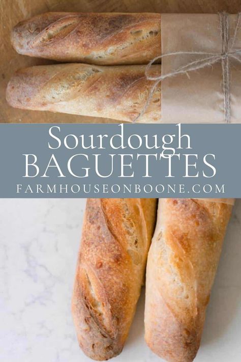 A sourdough baguette is the perfect side to nearly any dinner. With a perfect crispy crust and chewy interior, you’ll love the savory tang of this classic French bread. #farmhouseonboone #sourdoughbaguettes #baguettes Sourdough Baguette Recipe, Sourdough Baguettes, French Baguette Recipe, Sourdough Baguette, Recipe Using Sourdough Starter, Baguette Recipe, Dough Starter, Baguette Bread, French Bread Recipe