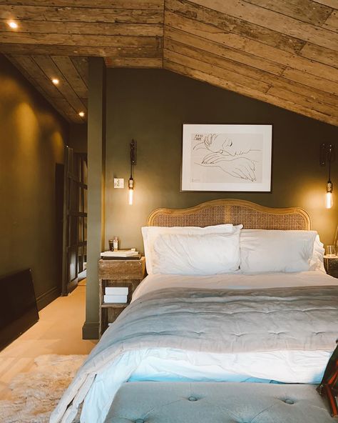 CASA PROUDLOCK on Instagram: “The Cabin 🛏 This is the most cosy and snuggly room that all of our guests (mostly our Mamas) love.  bed frame - @ebay_uk  artwork -…” Barn Conversion Bedroom, Bungalow Loft Conversion, Loft Bedroom Decor, Loft Conversion Ideas, Barn Conversion Interiors, Loft Conversion Bedroom, Cosy Decor, Attic Conversion, Small Loft