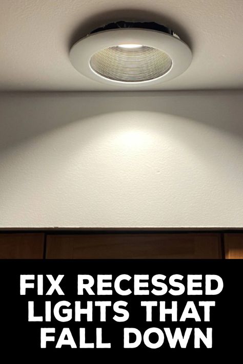 How to Fix Recessed Lights that Fall down Recess Lighting, Recessed Lighting Fixtures, Toggle Bolts, Types Of Ceilings, Recessed Lights, Electrical Code, Torsion Spring, Elegant Chandeliers, Decorative Lighting