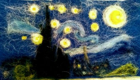 Needle felt inspired by Van Gogh Starry Night Felting Ideas, Felt Pictures, Wool Felting, Felt Projects, Starry Night Van Gogh, Needle Felt, Felting Projects, New Love, Van Gogh