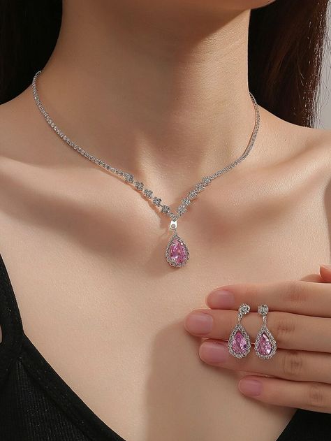 Pink  Collar     Embellished   Fashion Jewelry Pink Jewelry Set, Bride Jewelry Set, Rhinestone Jewelry Set, Fancy Jewelry Necklace, Embellished Fashion, Princess Jewelry, Rose Bonbon, Zirconia Necklace, Dragon Jewelry