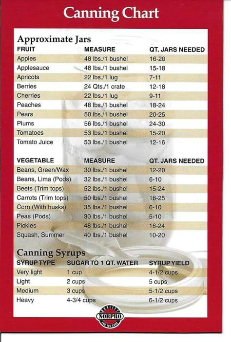 Canning chart Canning Chart, Canning 101, Canning Fruit, Home Canning Recipes, Canning Vegetables, Canning Food Preservation, Canned Food Storage, Canning Tips, Water Bath Canning