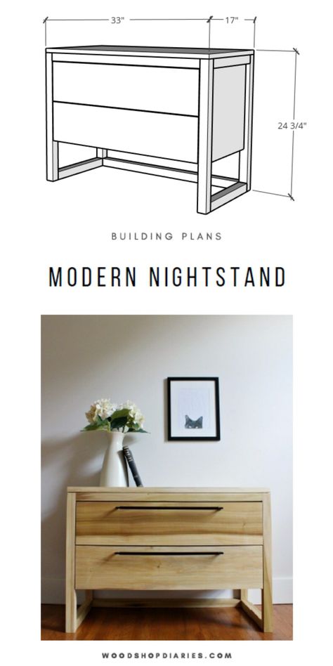 Nightstand Building Plans, Design Nightstand, Ashley Bennett, Drawer Diy, Nightstand Plans, Storage Nightstand, Nightstand Design, Free Building Plans, Diy Nightstand