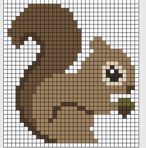 Cross Stitch Squirrel Pattern, Squirrel Pixel Art, Graph Crochet, Baby Cross Stitch Patterns, Easy Pixel Art, Pixel Crochet, Animal Cross Stitch Patterns, Tapestry Crochet Patterns, Pola Kristik