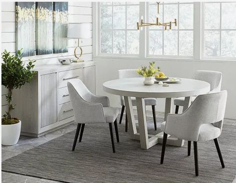 Kitchen Dining Room Combo, Dining Room Chair Slipcovers, Round Dining Room Sets, Host Chairs, Glass Round Dining Table, White Kitchen Remodeling, Dining Room Contemporary, Round Dining Room, Dinning Room Design