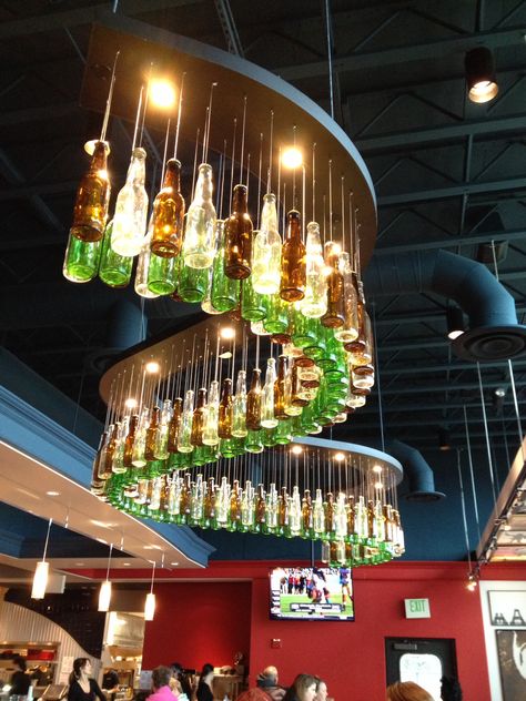 Bottle Light Fixture, Mexican Restaurant Decor, Rooftop Restaurant Design, Small Restaurant Design, Bottle Chandelier, Outdoor Restaurant Design, Bar Interior Design, Cafe Shop Design, Restaurant Lighting