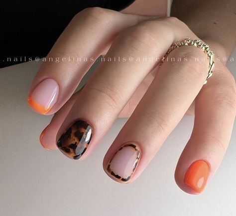 Fall Nails 2022 Color Trends, Tortoiseshell Nails, 2022 Color Trends, Fall Nails 2022, Rounded Acrylic Nails, Retro Nails, May Nails, Short Gel Nails, Subtle Nails