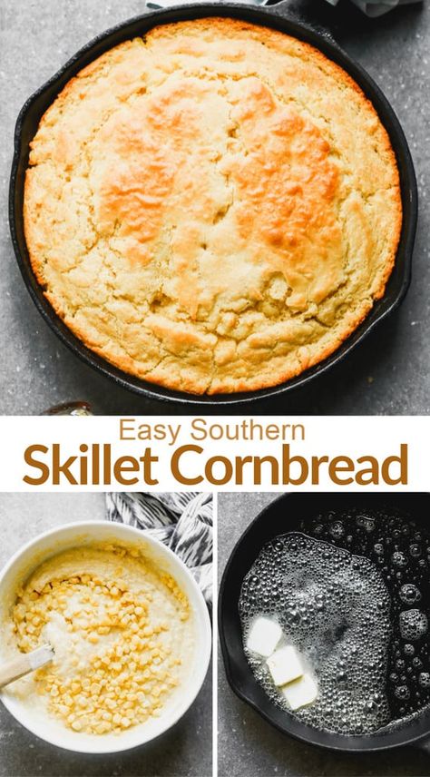 Cornmeal Cornbread, Skillet Cornbread Recipe, Cast Iron Skillet Cornbread, Creamed Corn Cornbread, Iron Skillet Cornbread, Fluffy Cornbread, Jiffy Cornbread Recipes, Cornmeal Recipes, Cornbread With Corn