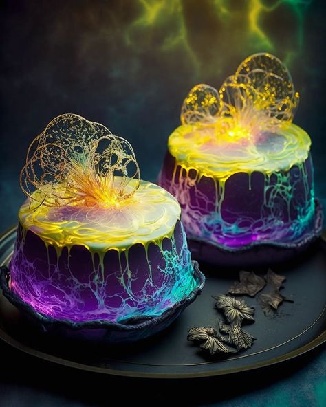 Futuristic Food Ideas, Magic Food Art, Dnd Desserts, Fantasy Dessert, Futuristic Food, Blueberry Cream Cheese Muffins, Fantasy Cakes, Jelly Cakes, 3d Jelly Cake