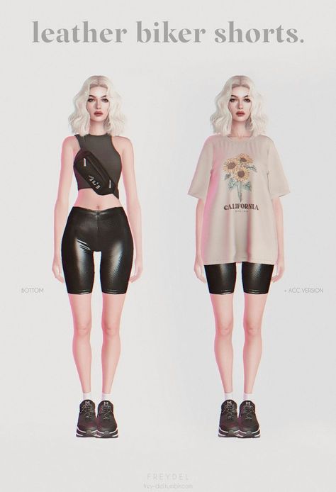 Leather Biker Shorts, Sims 4 Black Hair, The Sims 4 Skin, Long Sleeve Chiffon Dress, Sims 4 Body Mods, Tumblr Sims 4, Biker Outfit, Model Inspo, Sims 4 Game